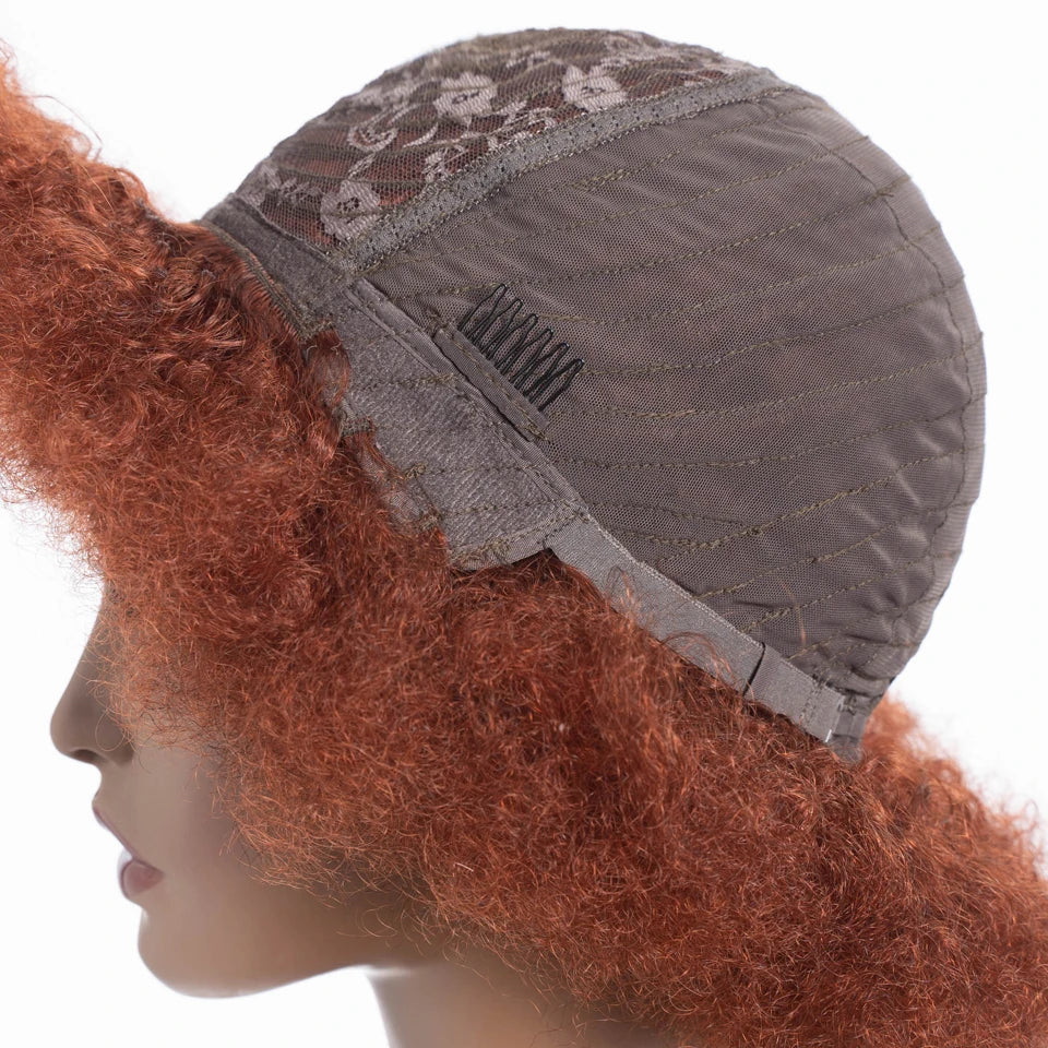 Human Hair Afro Kinky Curly Bob Wig with Glueless Cap for Women