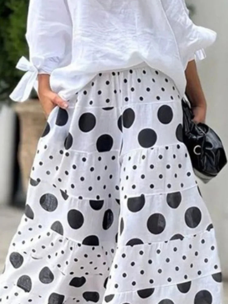 High-Waisted Retro Polka Dot Wide-Leg Pants for Women