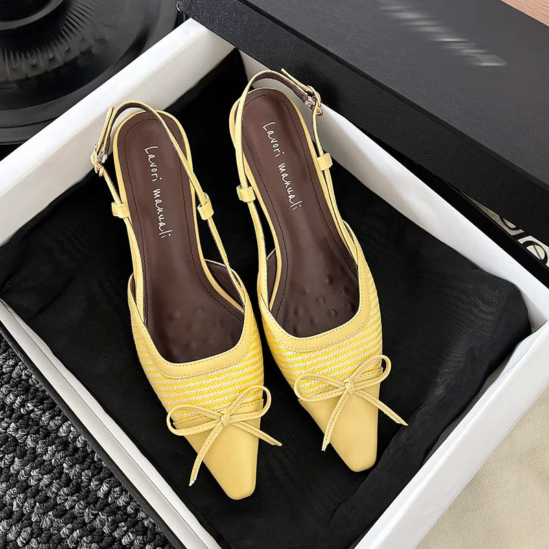 Elegant Bowtie Weave Sandals With Buckle for Women
