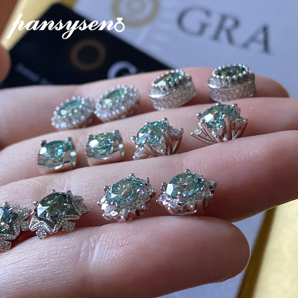 Stud Earrings With Blue Green Moissanite 2 Carat Total Elegant Timeless Style Gift