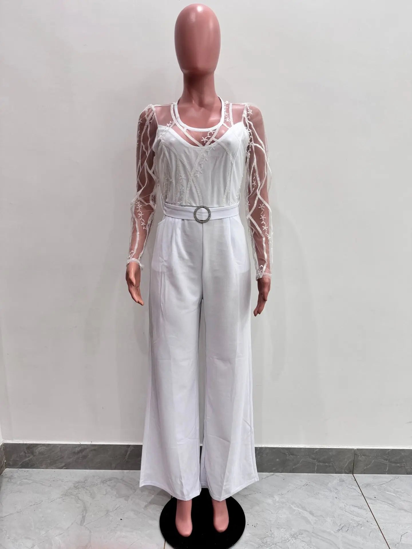 Elegant Patchwork Wide Leg O-neck Jumpsuit for Women