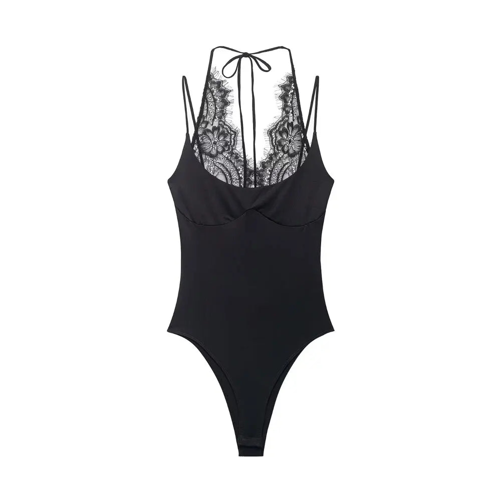 Elegant Lace Backless Spaghetti Strap Bodysuit for Women