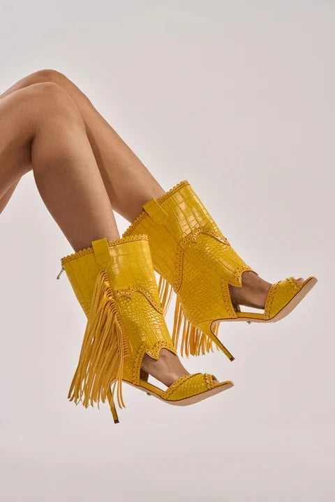 Hollow Out Open Toe Zipper Stiletto Heels Boots for Women