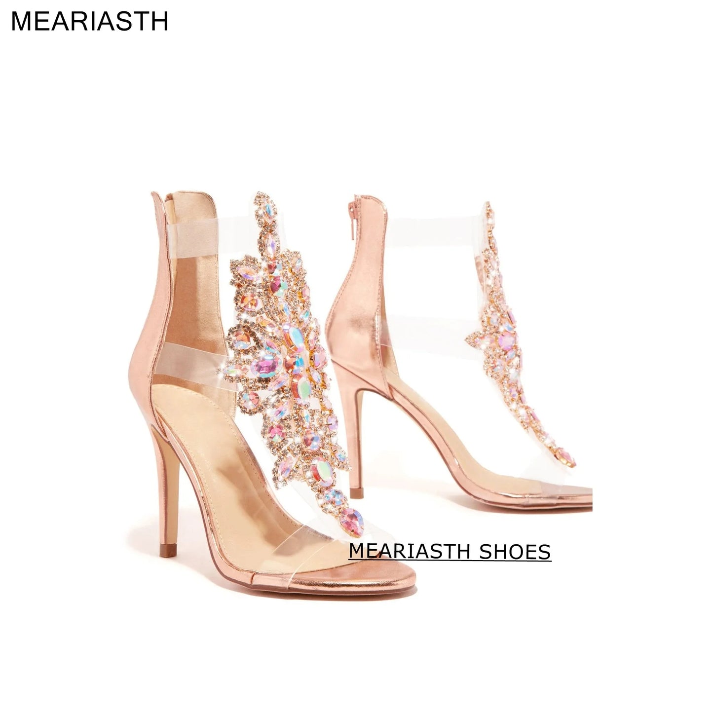 Elegant Crystal Strap Suede Stiletto Sandals for Women