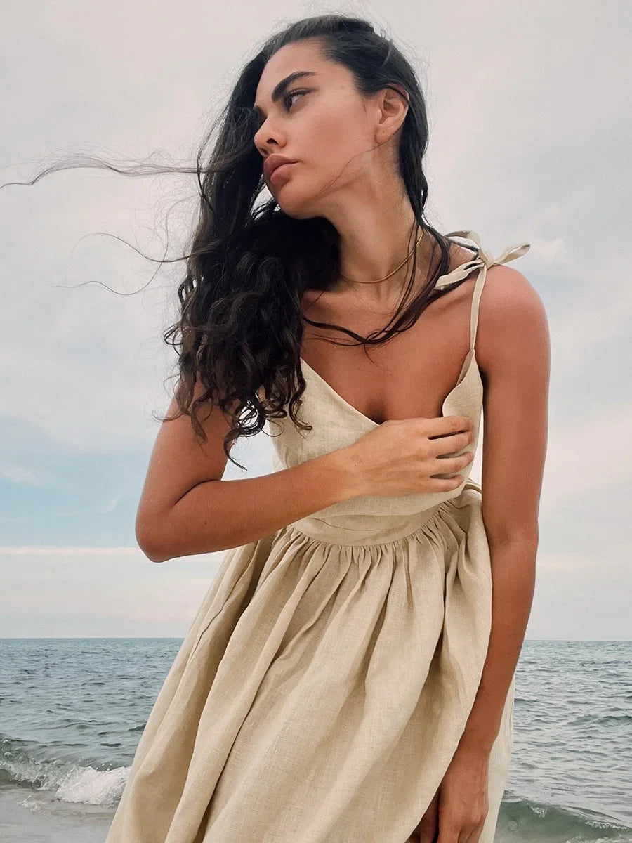 Elegant Vintage Backless Relaxed Fit Summer Dress for Women