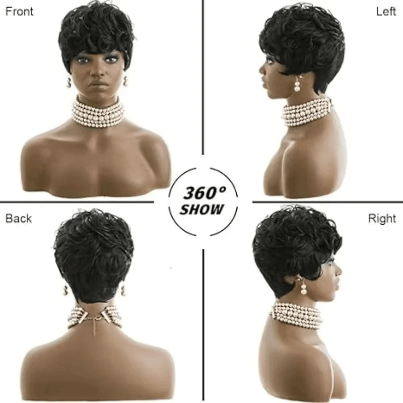 Short Pixie Wigs for Black Women Short Black Curly Pixie Wigs Synthetic Hair Wigs for Black Women Natural Wavy Black Pixie Cut