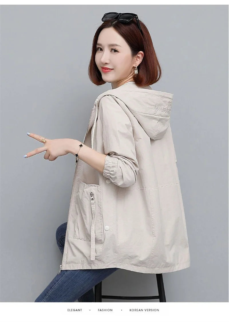 Lining Hooded Coat Female Spring And Autumn Temperament Short Jacket Casual Short Trench Coat Female Hooded Outwear Khaki