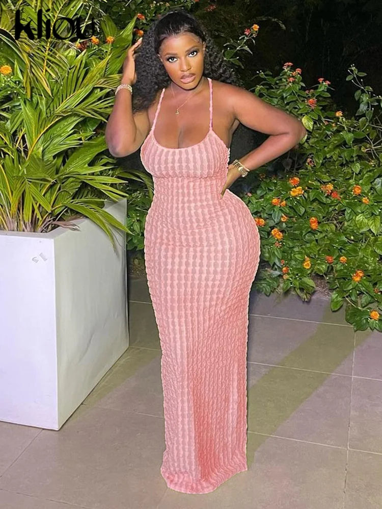 Ruched Backless Sleeveless Bodycon Maxi Dress for Women