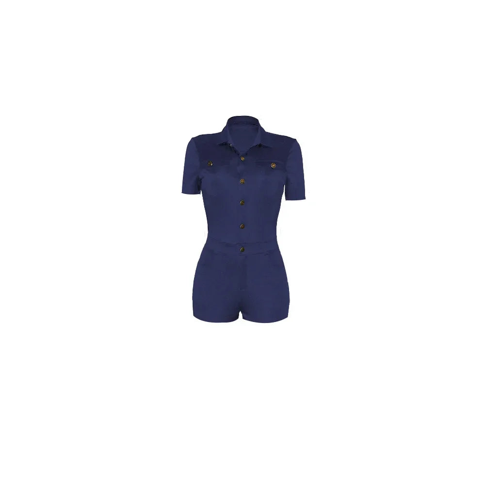 Summer V Neck Mesh Cargo Short Jumpsuit for Women