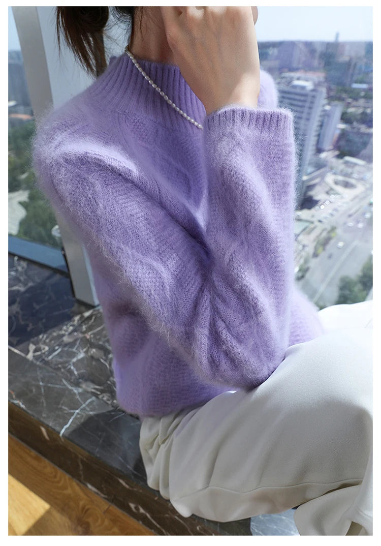 Floral Jacquard Long Sleeve High Neck Knit Sweater for Women