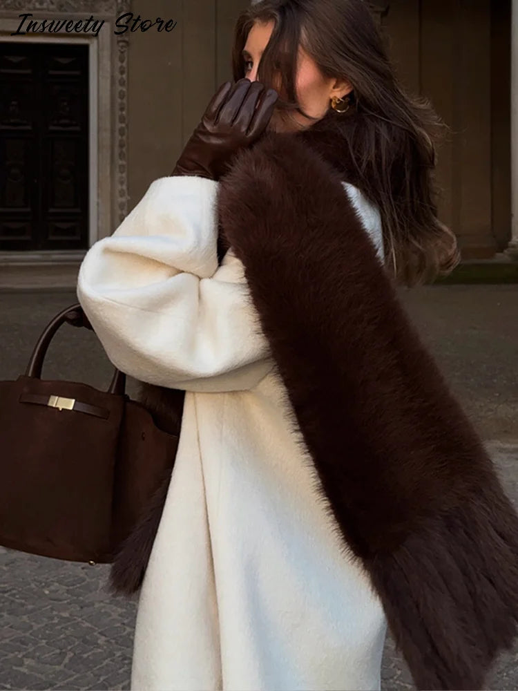 Long Thick Plush Faux Fur Scarf With Fringe for Women