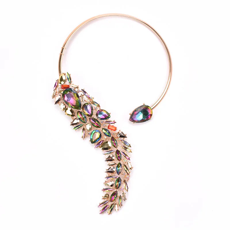 Green Crystal Open Collar Choker Necklace for Women