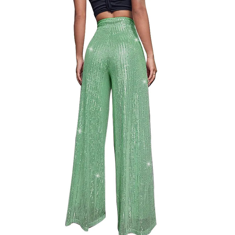 High Waist Sparkle Sequin Wide Leg Pants for Women