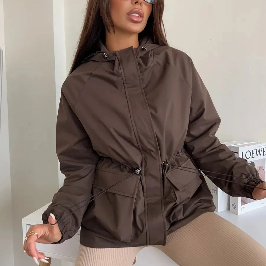 Hooded Hardshell Jacket With Pockets And Zipper for Women