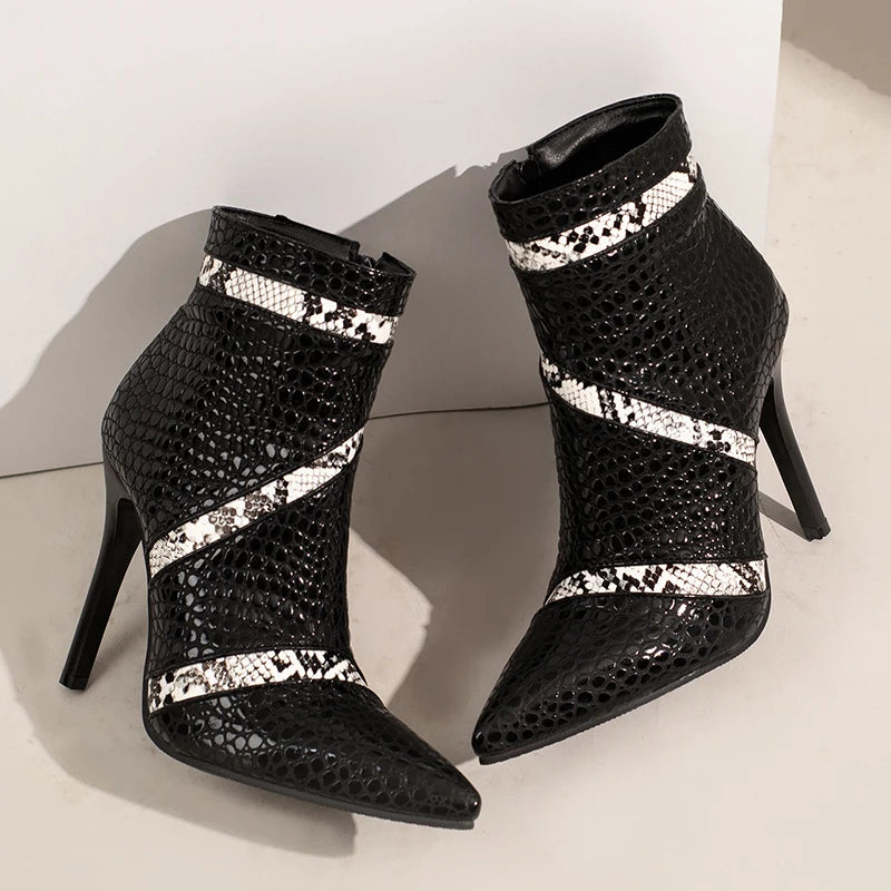 Pointed Toe PU Leather Stiletto Ankle Boots for Women