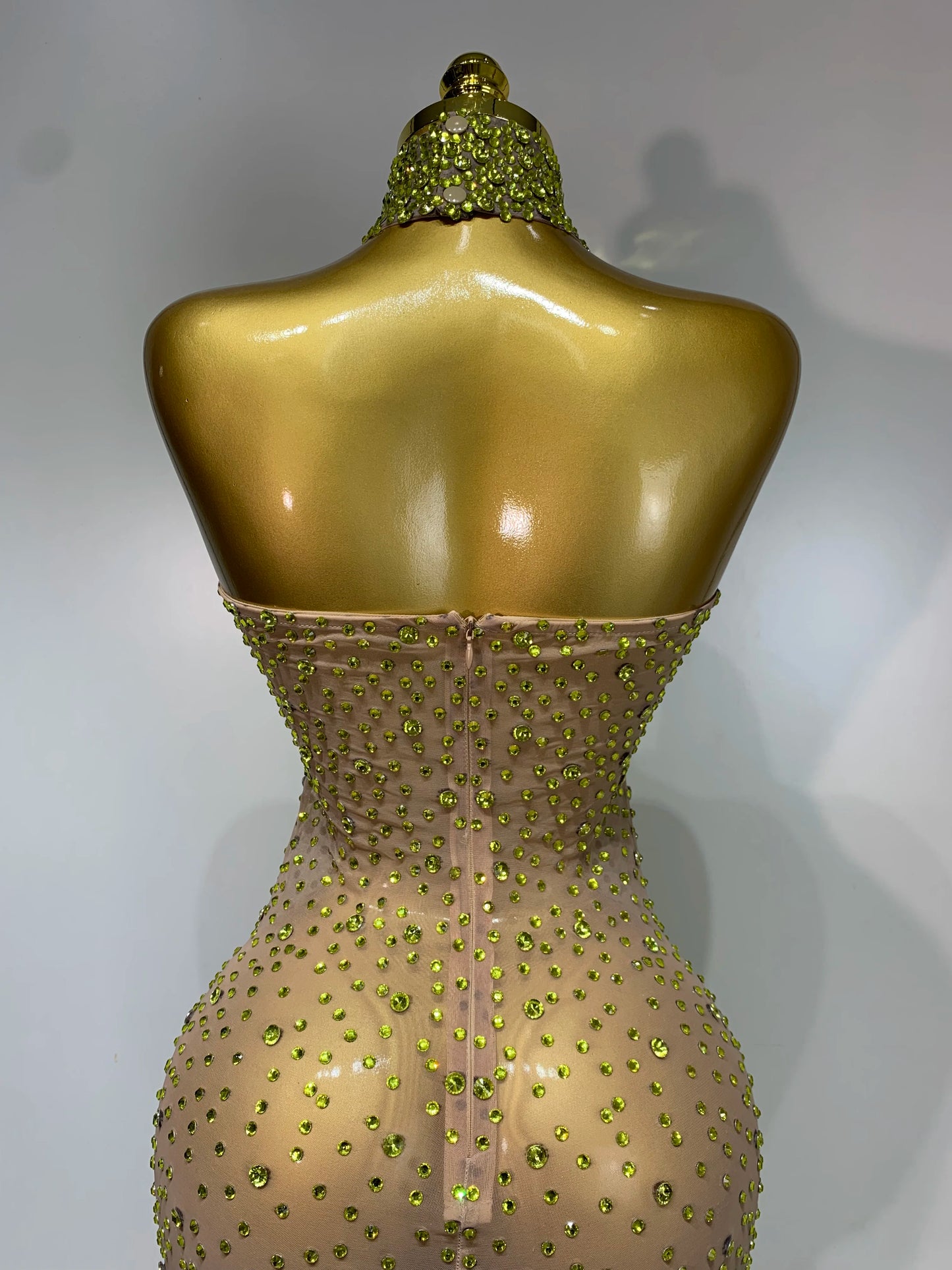 2025 New Sleeveless Mesh See Through Long Dress Sexy Backless Sparkly Rhinestone Dress Celebration Festival Evening Party Gowns