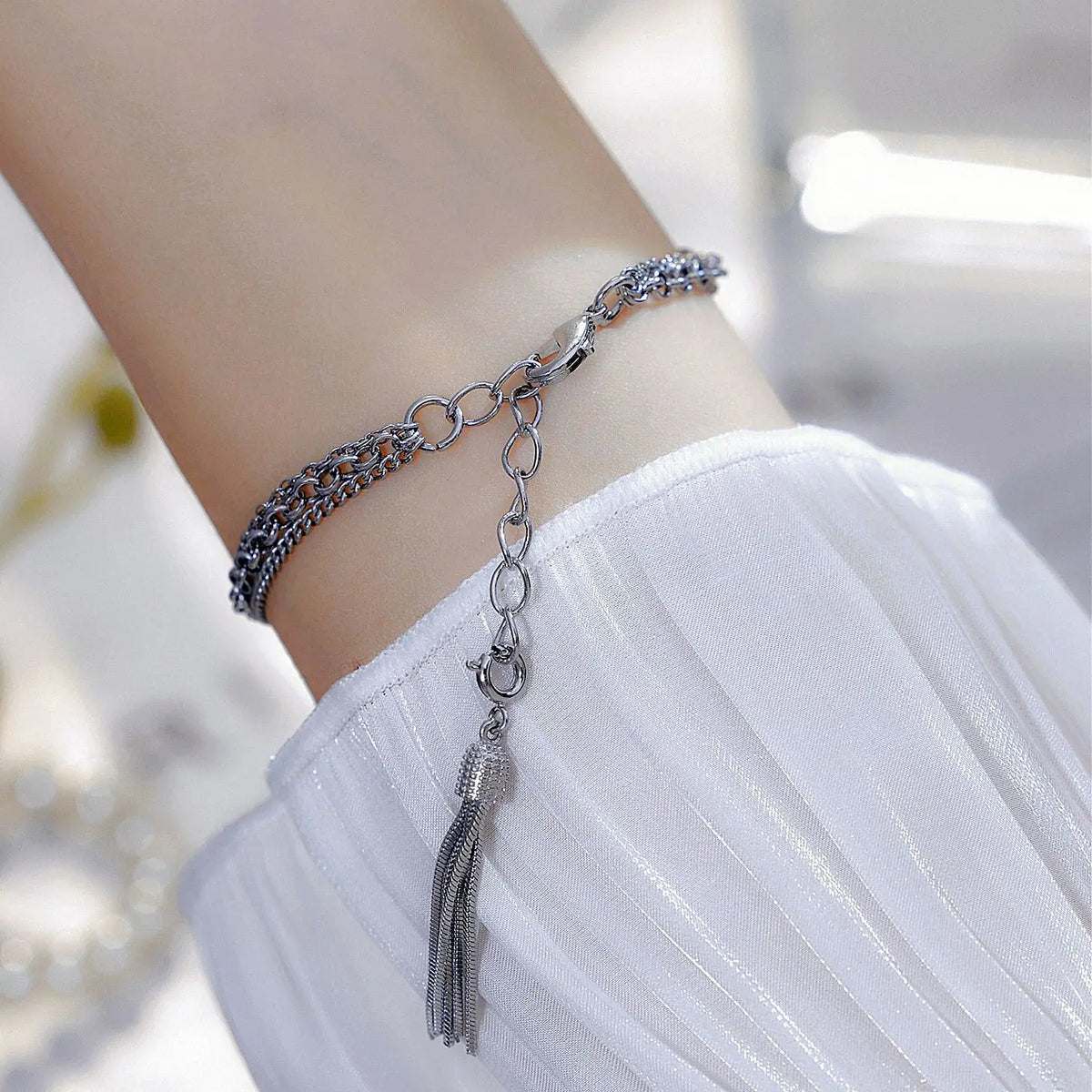 Light Blue Bracelet Watch With Silver Quartz Movement for Women