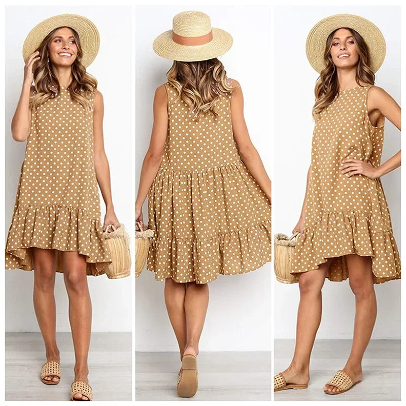 Summer Bohemian Dot Print Backless V Neck Dress For Women