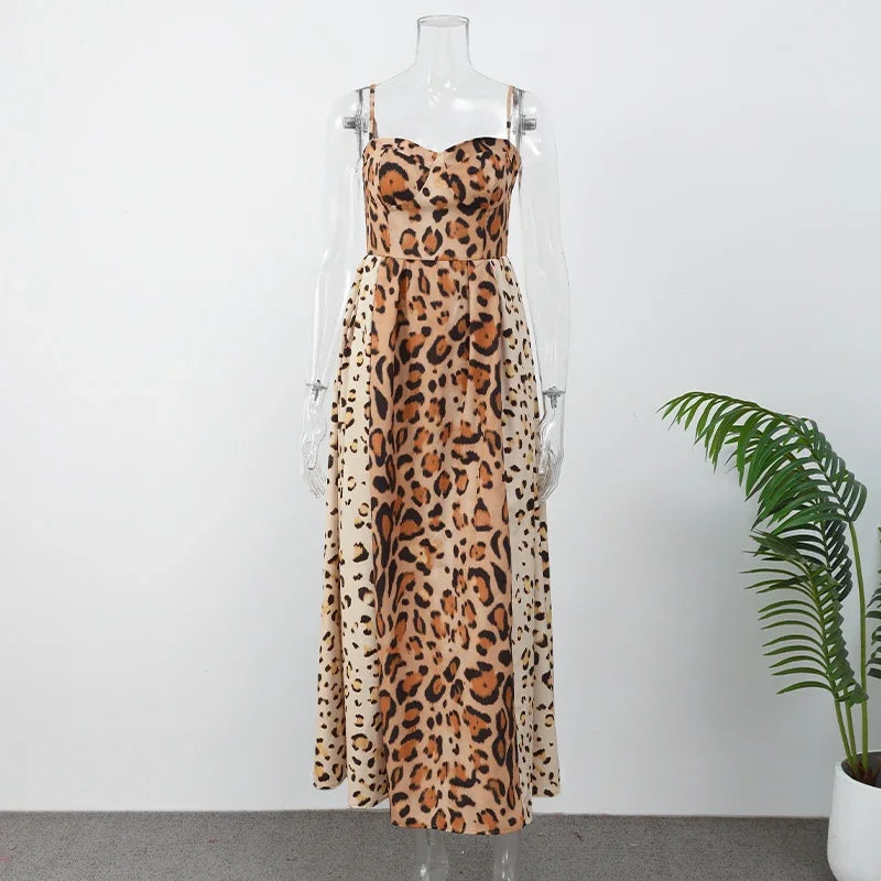 Leopard Print Open Back Sleeveless Mini Dress For Women