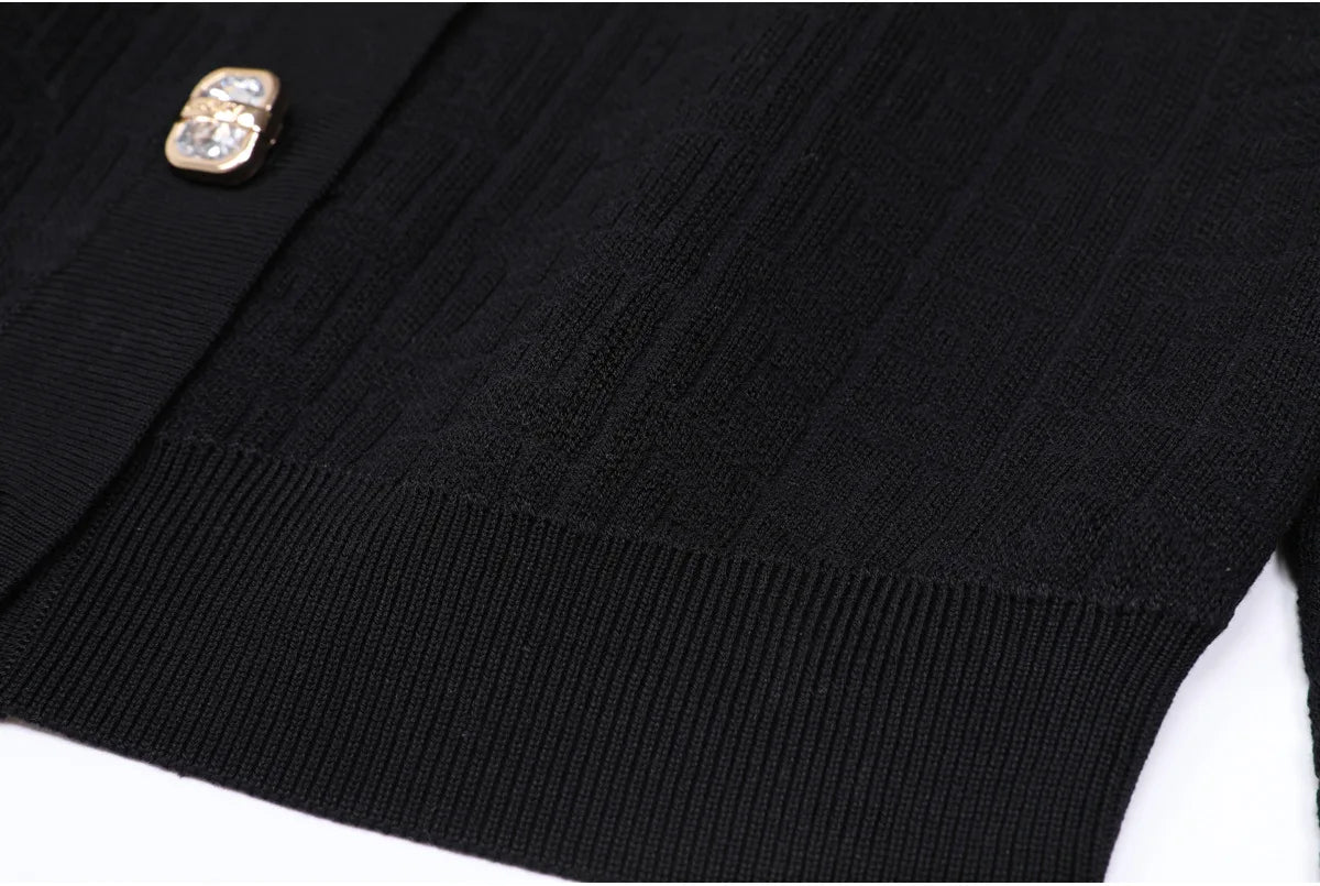 High-End Fashion Knitted Dress Set Autumn New Long Sleeve Single-Breasted Cardigan Coat Suspender Dress Women Two-Piece Set