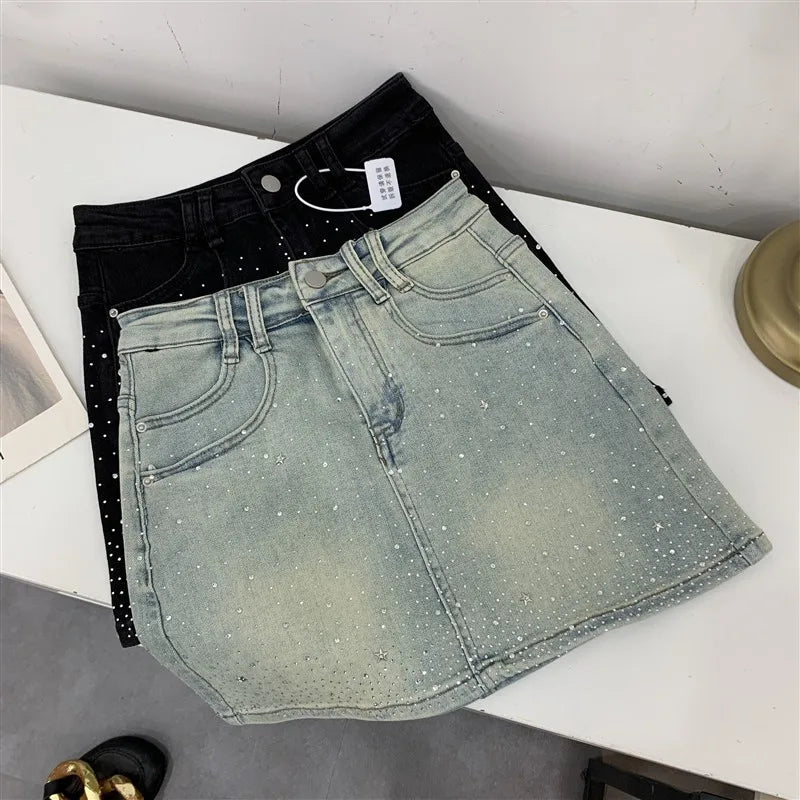 High-Waisted Mini Dress With Rhinestone Embellishments Sensible Design Denim Skirt For Women New Summer Style #17