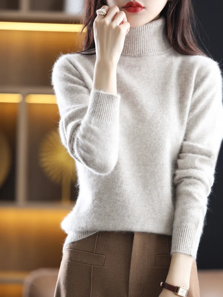 Soft Warm Knit Cashmere Turtleneck Sweater for Women