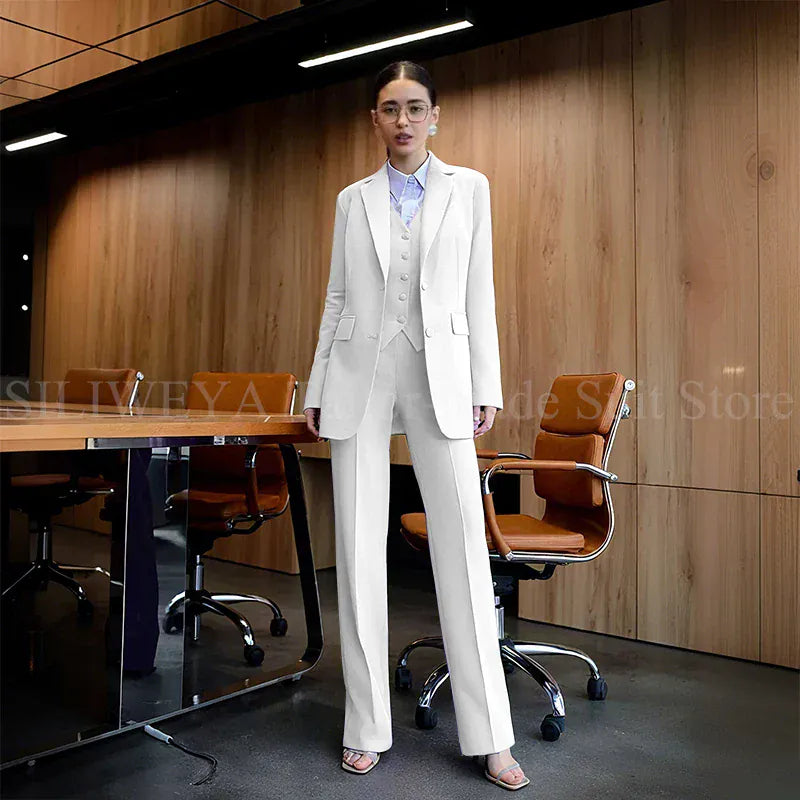 Luxury Purple Blue Women's Kit Suits 3 Piece Jacket Pants Vest Notch Lapel Female Clothing Slim Fit Smart Office Lady's Sets