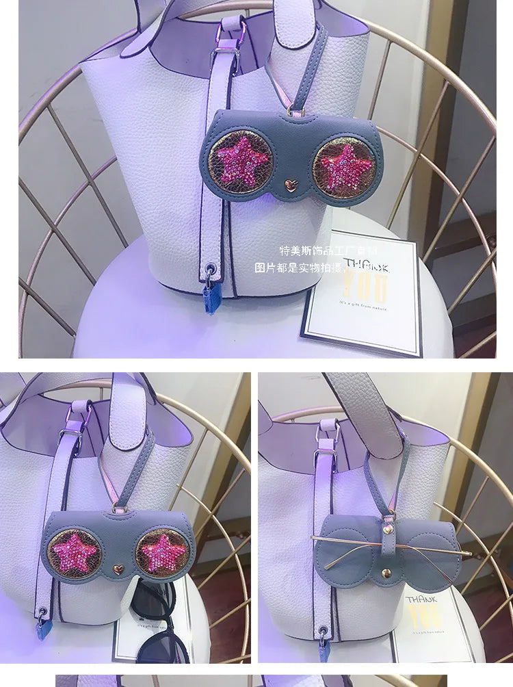 Diamonds cute glasses clip ins fashion sunglasses bag portable sunglasses case protective cover bag bag hanging jewelry