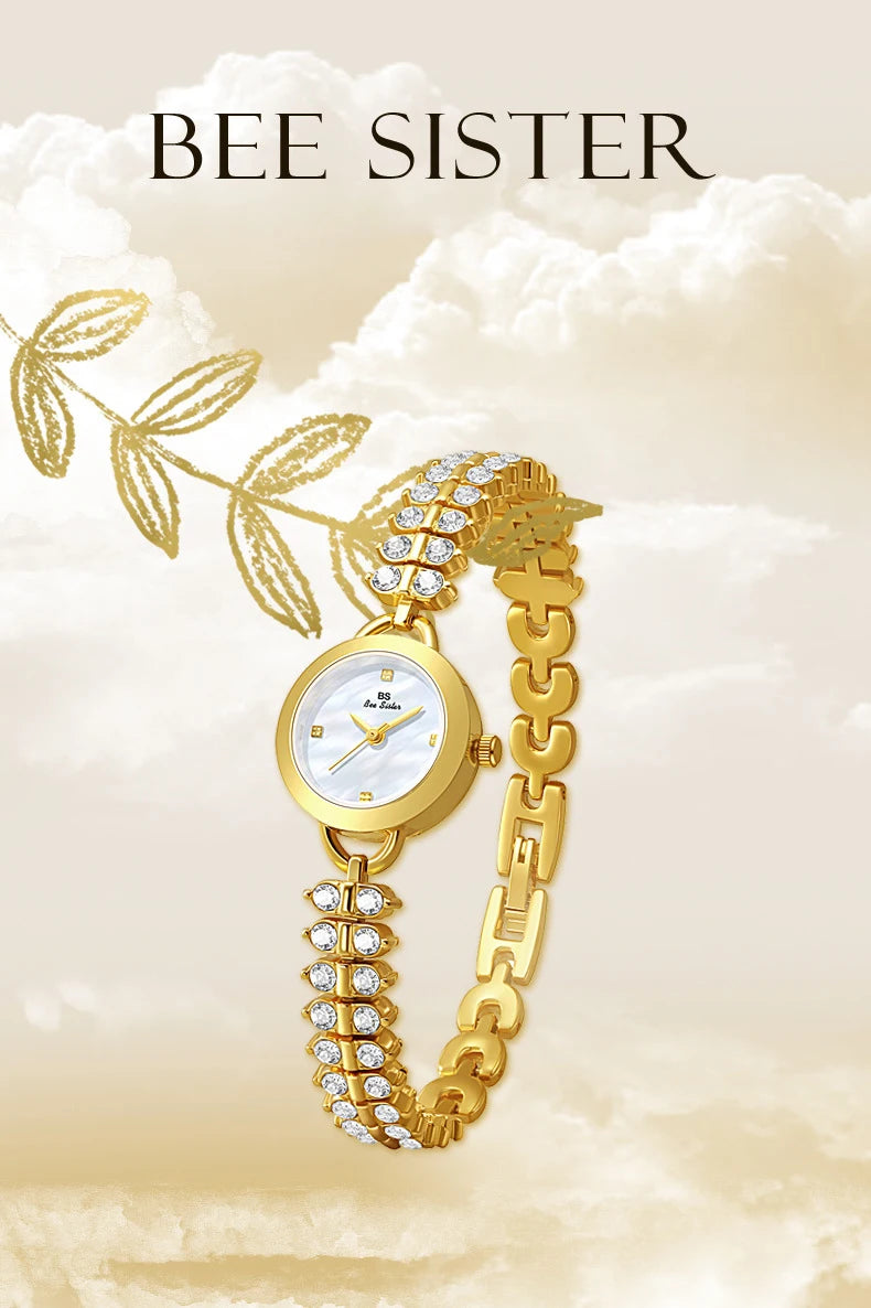 Small Diamond Accent Gold Chain Quartz Watch for Women