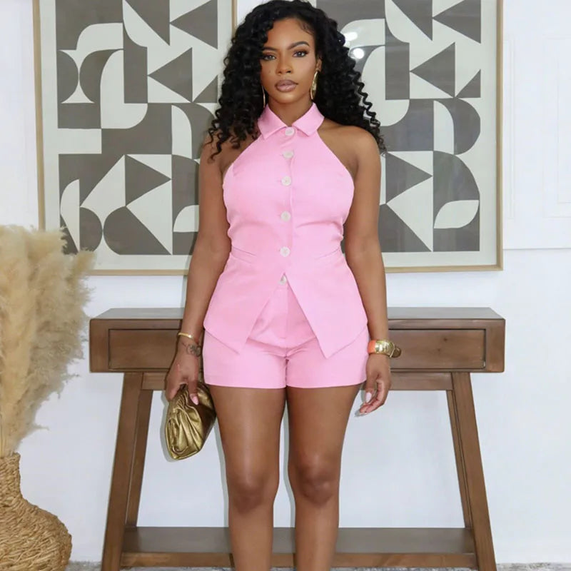 Elegant Party Two-Piece Vest Top and Shorts Set for Women