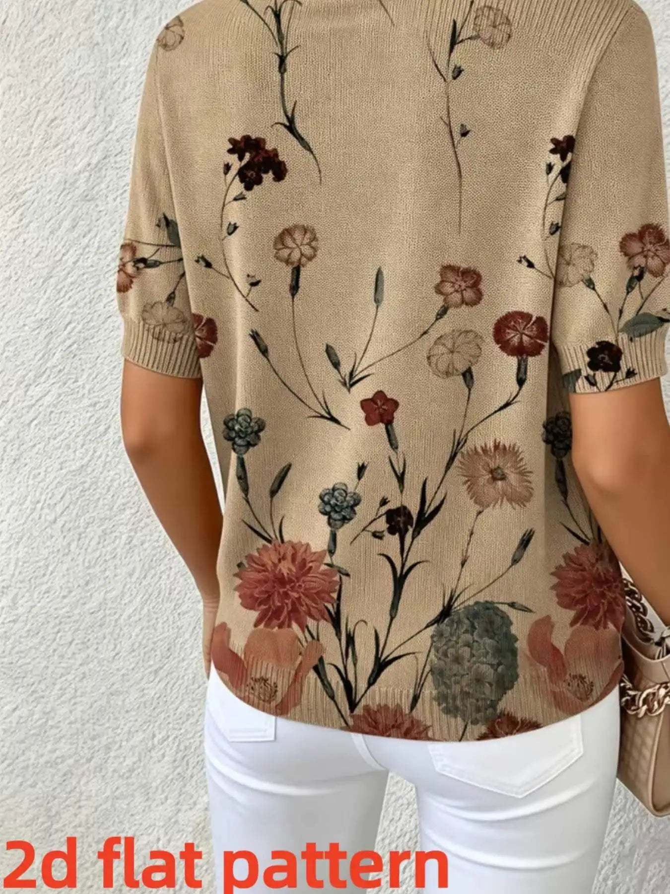 Trendy Digital Print Short Sleeve Pullover Top for Women