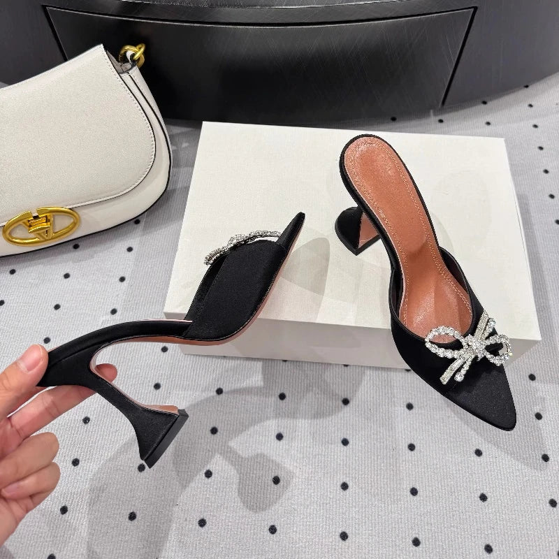 Bow Rhinestone Pointed Toe High Heel Sandals for Women