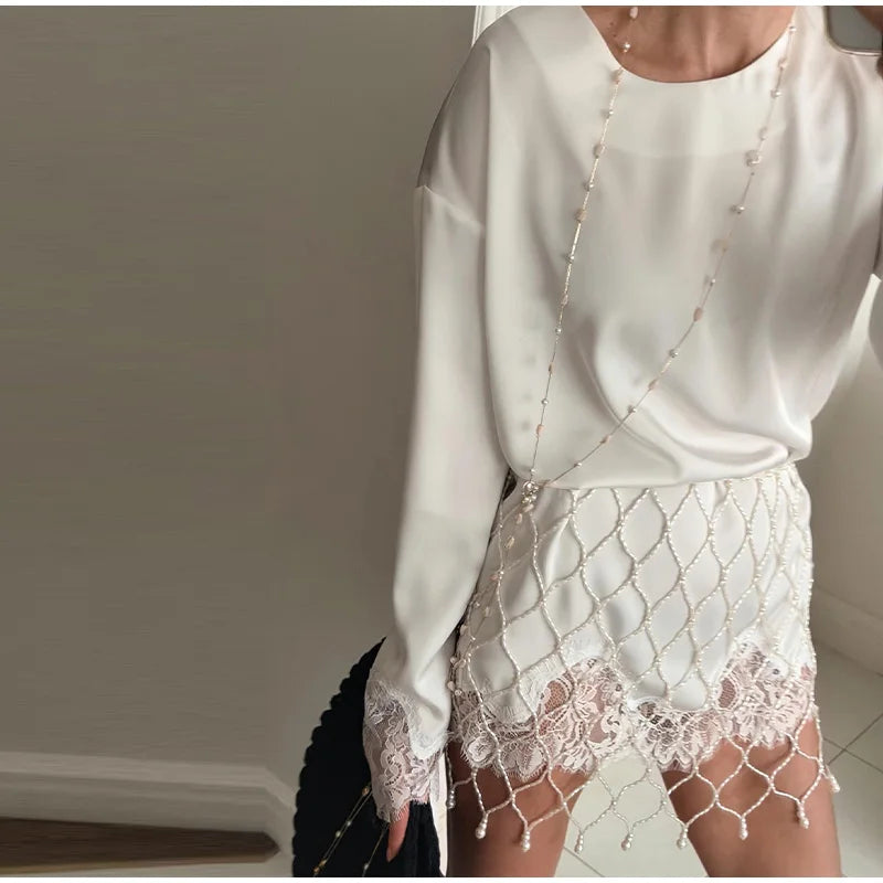 Elegant Lace Patchwork Loose Knee Length Dress for Women