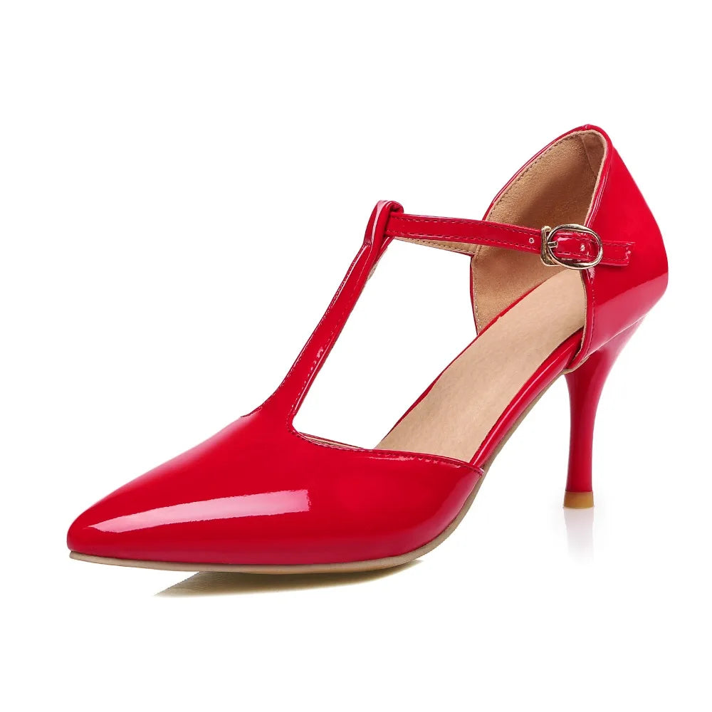 Elegant T Straps Pointed Heels