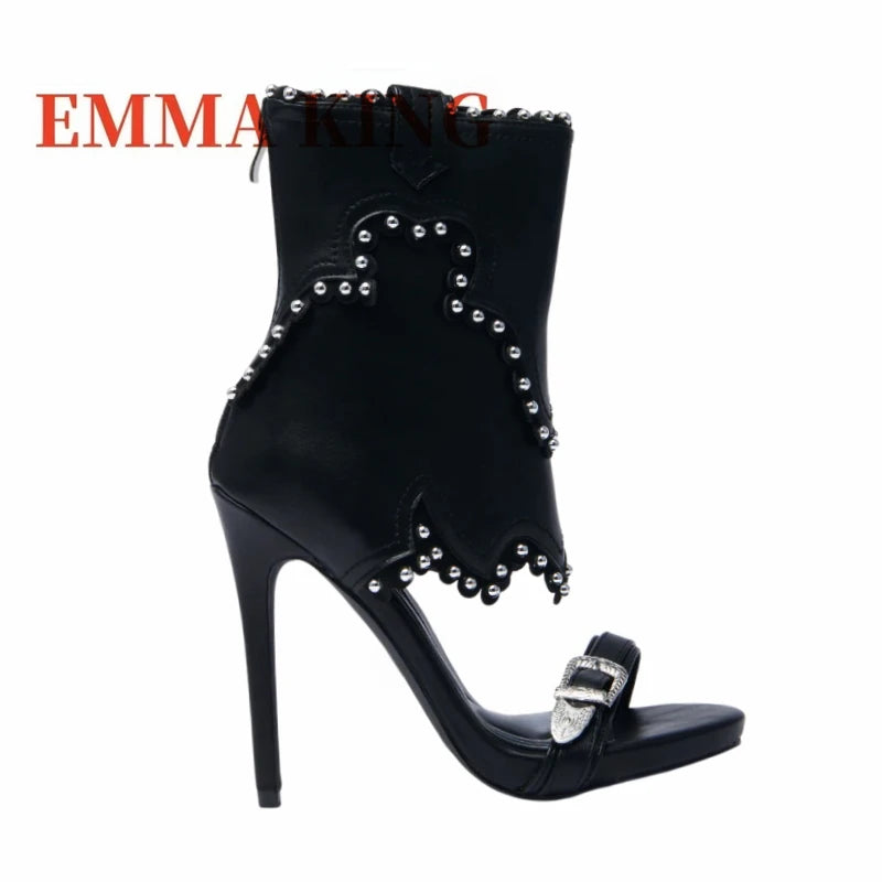 Cow Print Cowboy Style High Heel Sandals for Women