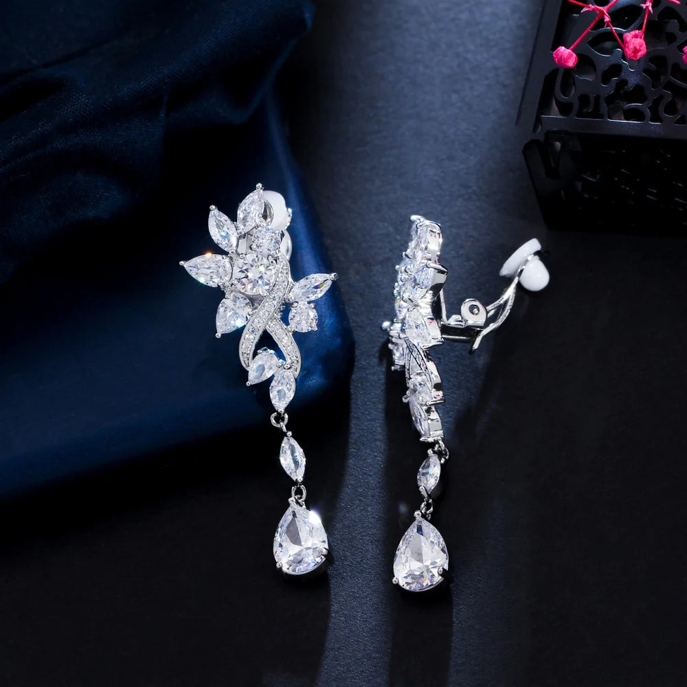 Flower Cubic Zirconia Clip-On Earrings