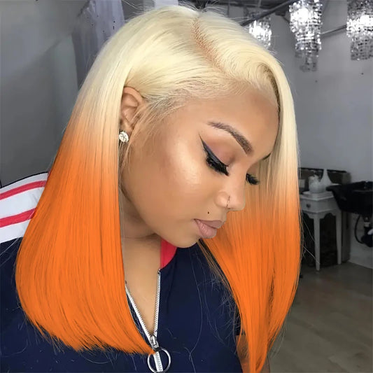 13x4 Lace Front Wig Ombre Orange 613 Blonde Colored Bob Wigs For Women Straight Brazilian Virgin Human Hair Wig