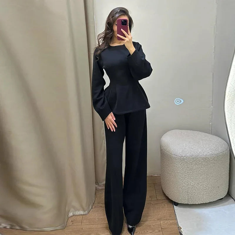 Spring Chic O-Neck Pleated Loose-Fit Two-Piece Set for Women