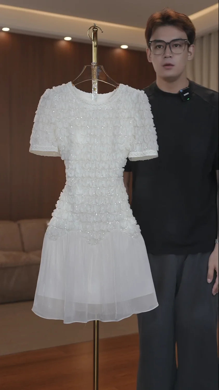 White French Inspired Light Luxury Short Sleeve Dress for Women