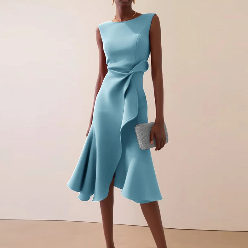 Elegant Knot Front Irregular Hem A Line Dress For Women