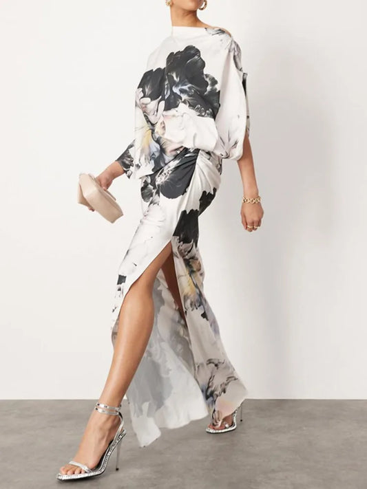 Asymmetric Bat Sleeves Maxi Dress