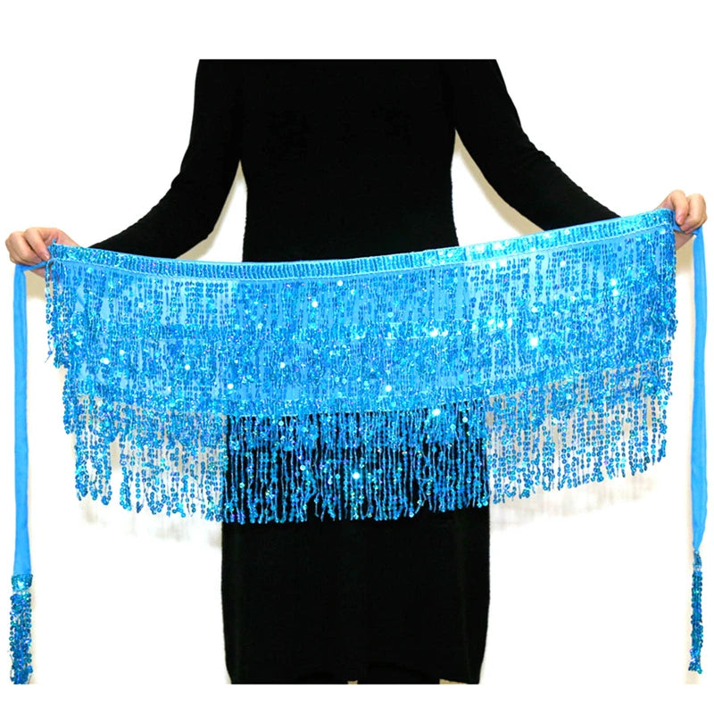 Gleaming Sequined Tassel Waist Chain Dress for Women
