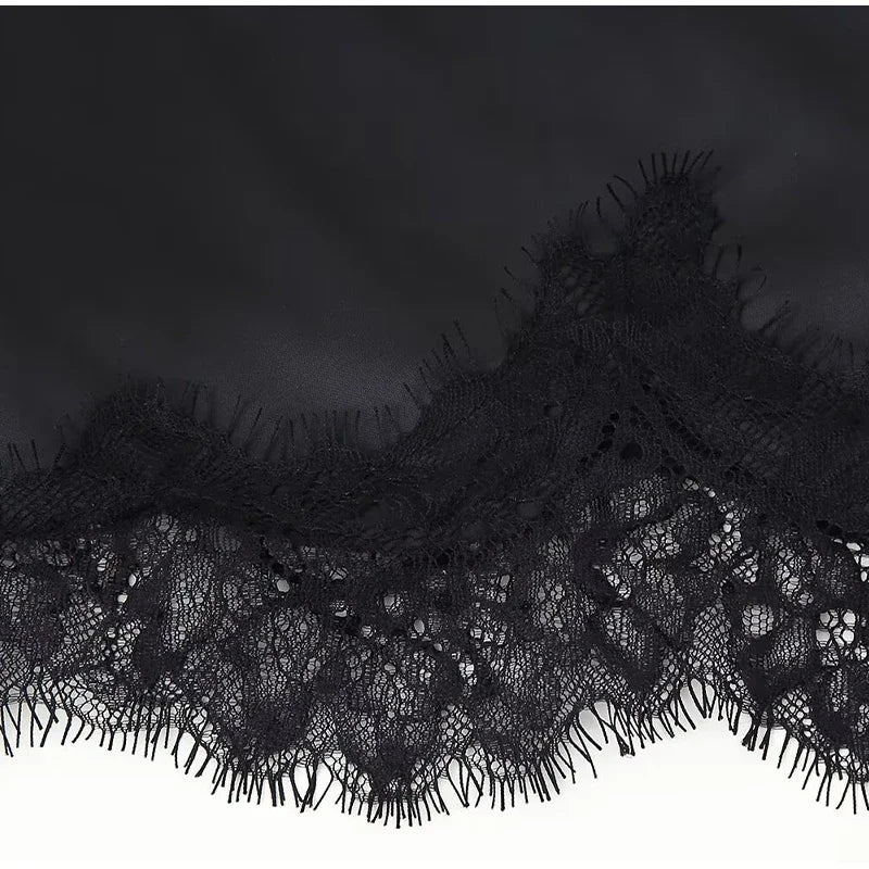 Brown Satin Lace Splicing Sling Dress Women Elegant Irregular Hem V Neck Backless Sleeveless Gown Chic Women Party Club Vestidos