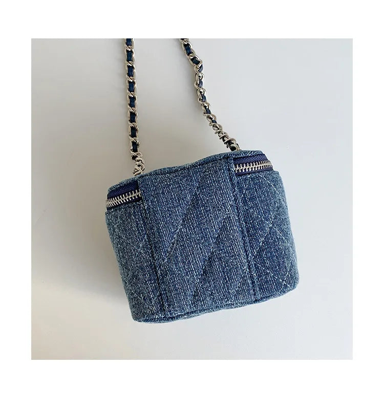 Mini Denim Crossbody Bag with Chain Strap for Women