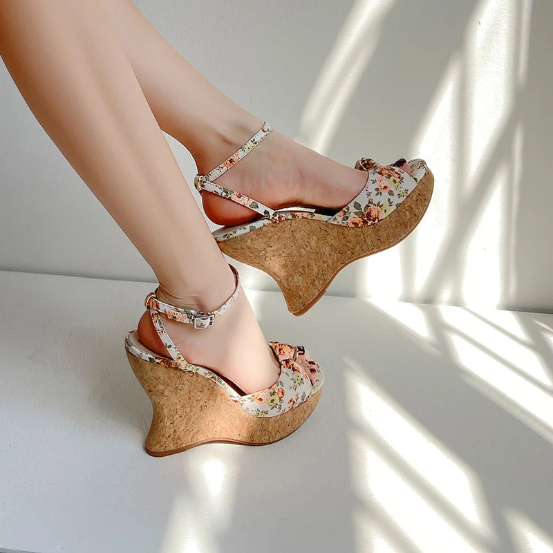 Peep Toe Suede Wedge Sandals With Platform Heel Buckle for Women