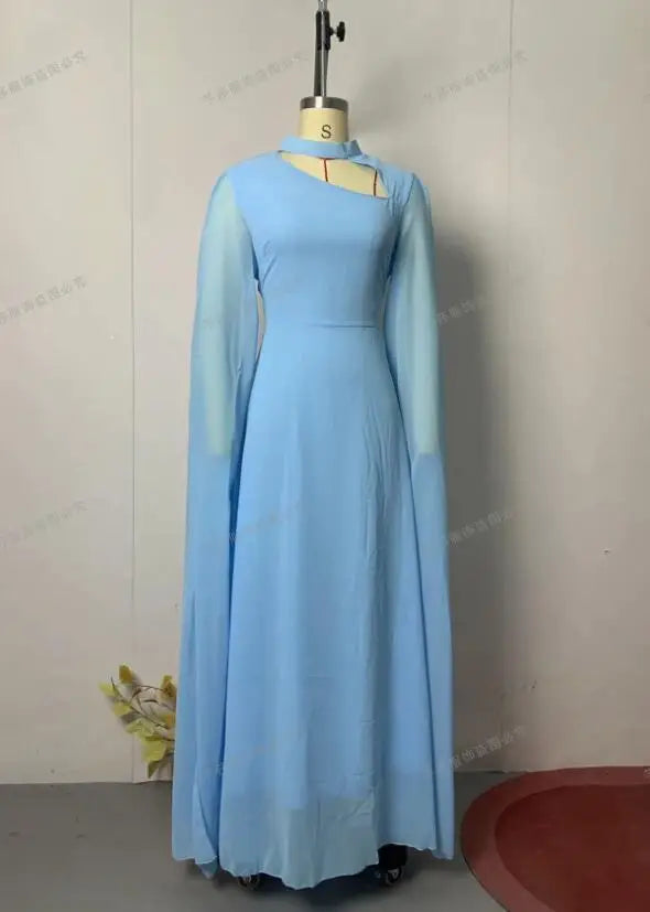 Solid Color Lace Up Cape Sleeve Maxi Dress For Women