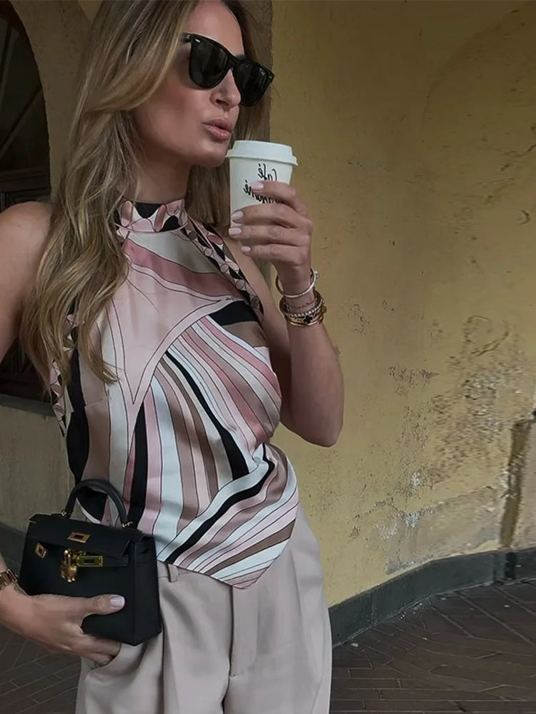 Geometric Print Top pant suits Women two pieces set round neck long sleeve Blouse loose pant Vacation Beach vacation pant outfit