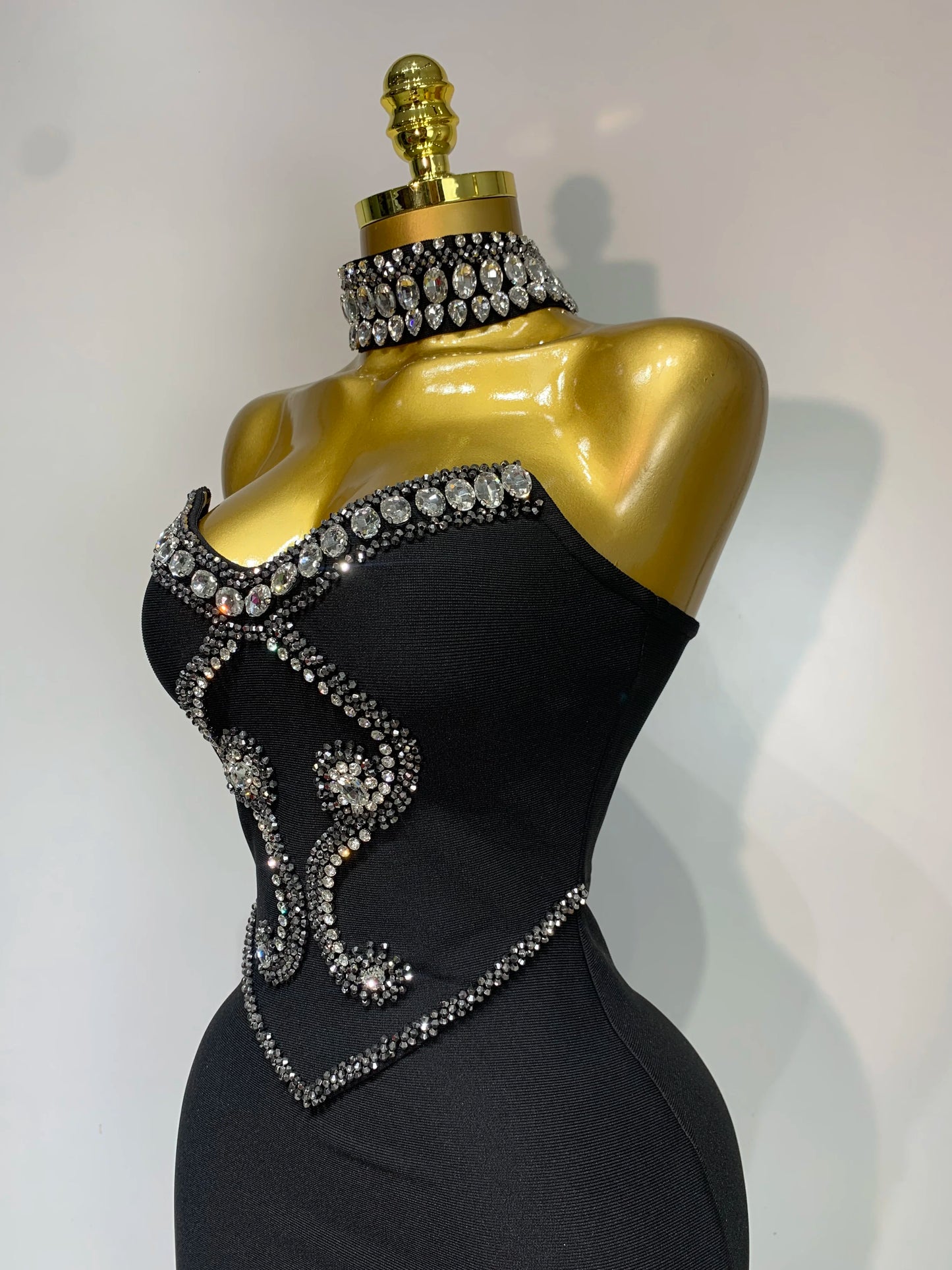 High Quality Strapless Beading With Necklace Bandage Dress  Celebrity Elegant  Evening Party Fancy Club Birthday Dresses