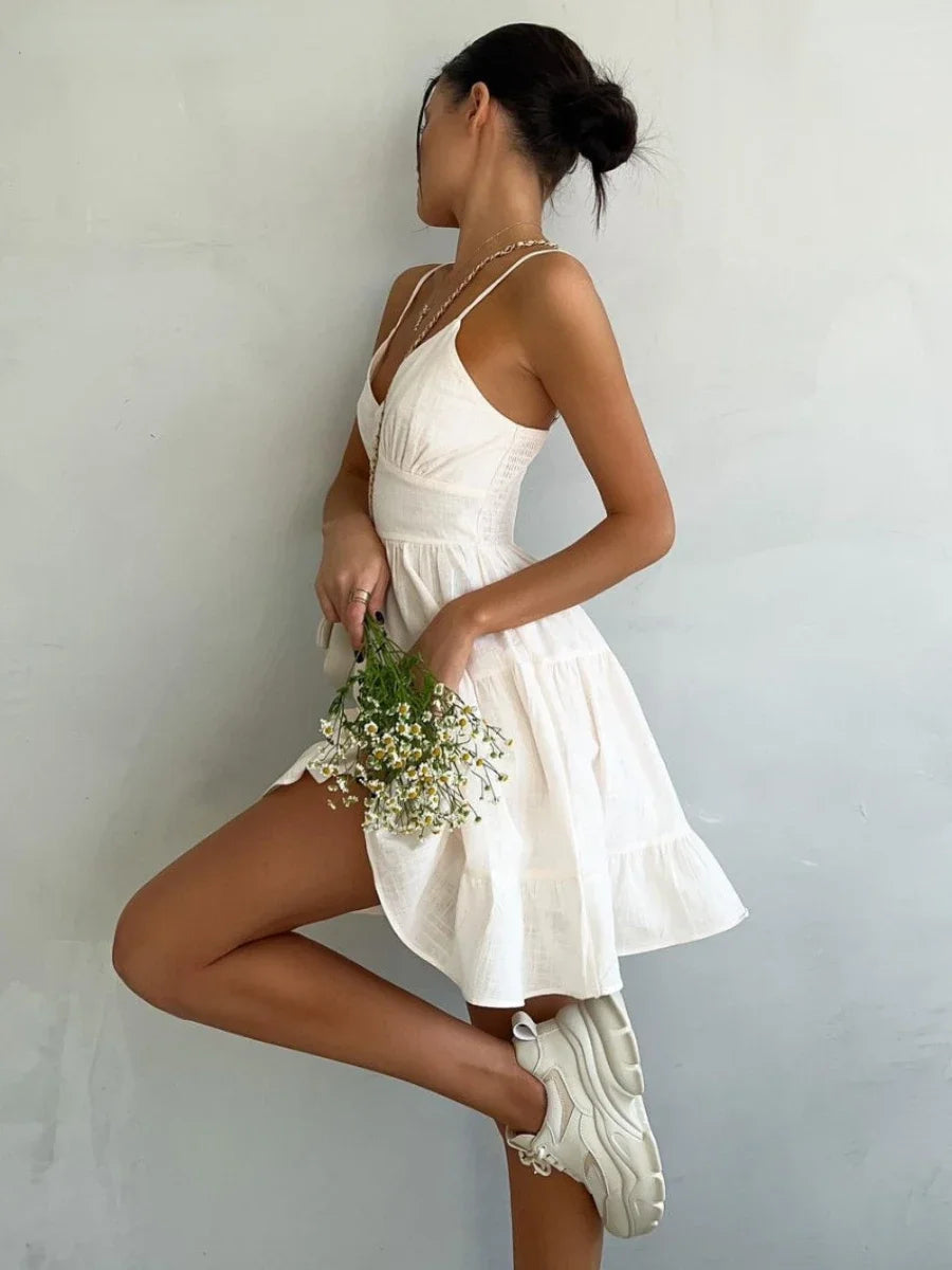 Linen Camisole Dress With Ruffle Hem