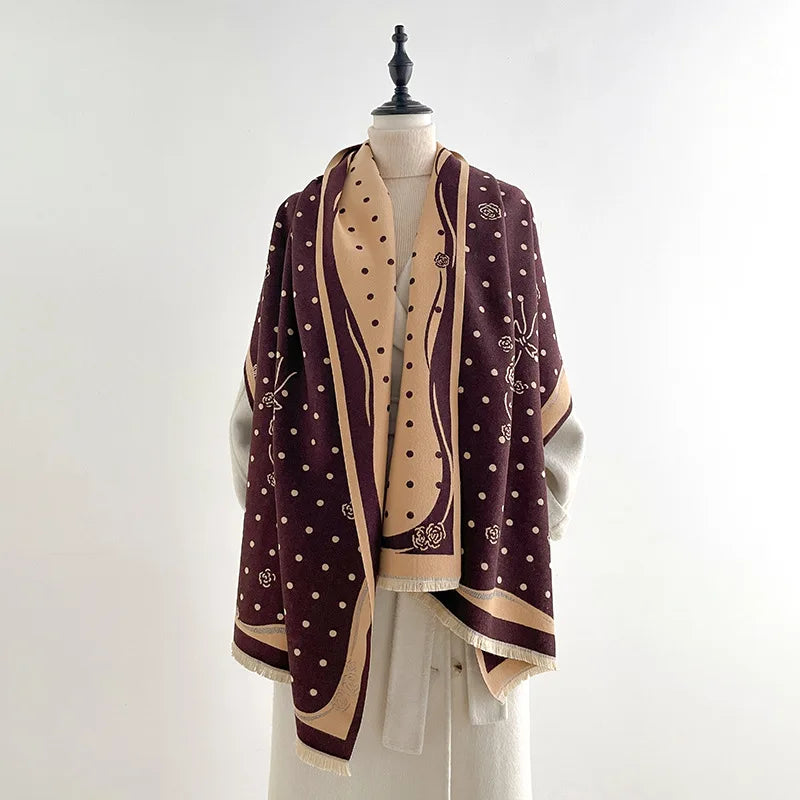 Rose Dot Print Knit Fringe Scarf